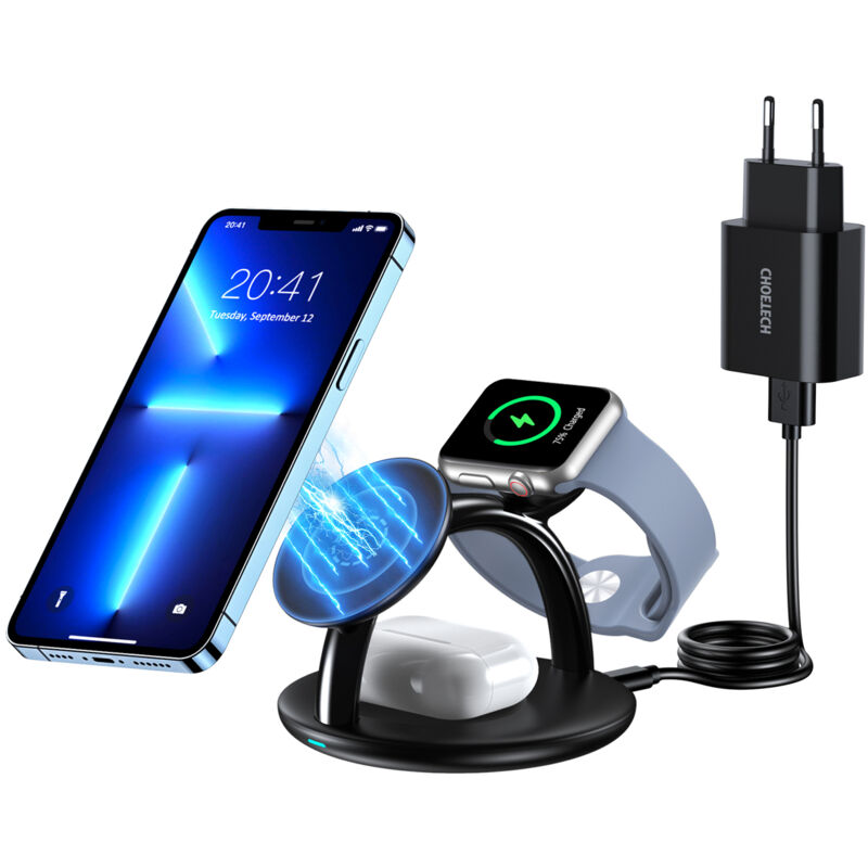 Station de recharge inductive pour iPhone AirPods Pro Apple Watch 3in1 noir