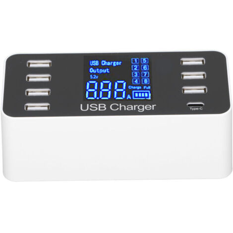 Station de Recharge Murale 8 Ports USB avec Écran LCD pour Smartphones et Tablettes, 100‑240V Prise EU