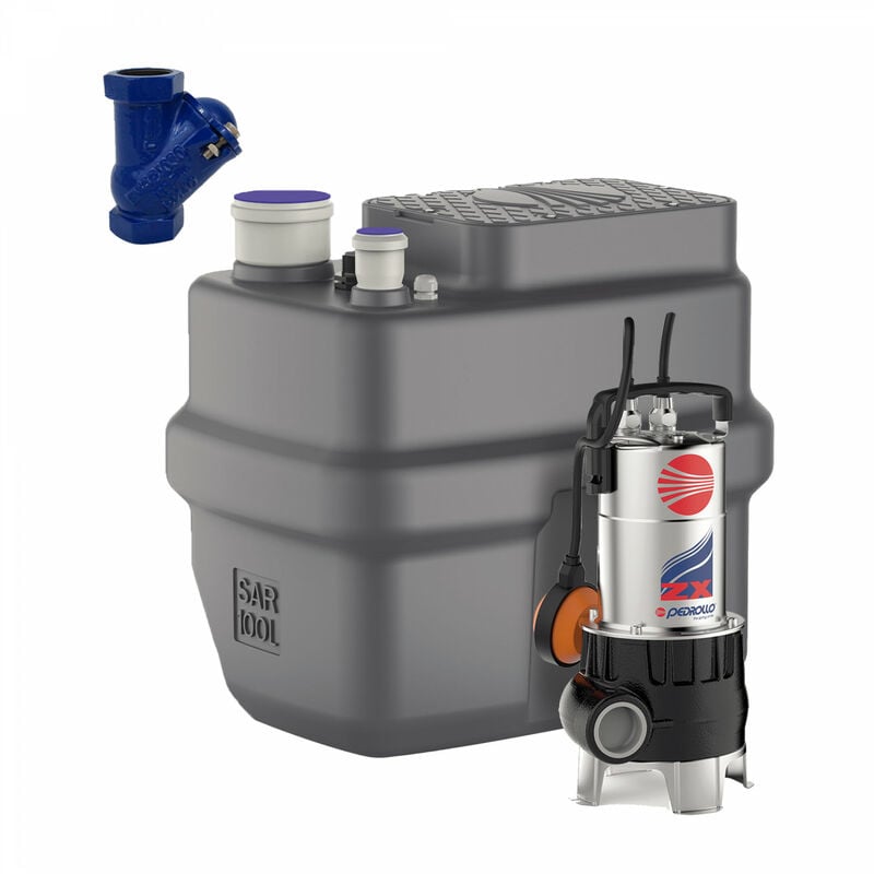 Station De Relevage Eaux Chargées 100l Pedrollo Sar100 Zxm1a/40 15 M³/h + Clapet Anti-retour