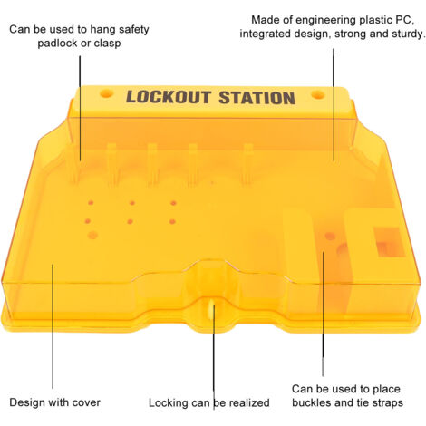 Station de sécurité cadenas et étiquettes PC - Kit de montage mural prêt à installer (Vis + chevilles) pour industrie - Jaune - Dimension: 406x315x65mm