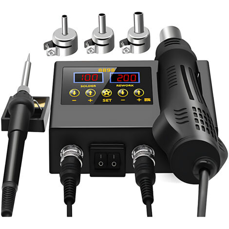 Station de soudage 2 en 1 avec écran LCD numérique, pistolet à air chaud, soudage et retouche, température et débit d'air réglables