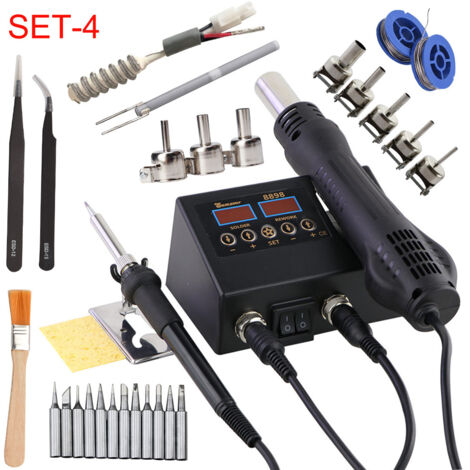 Station de soudage 8898 : kit d’outils de réparation 2 en 1 comprenant un fer à souder et un pistolet à air chaud.