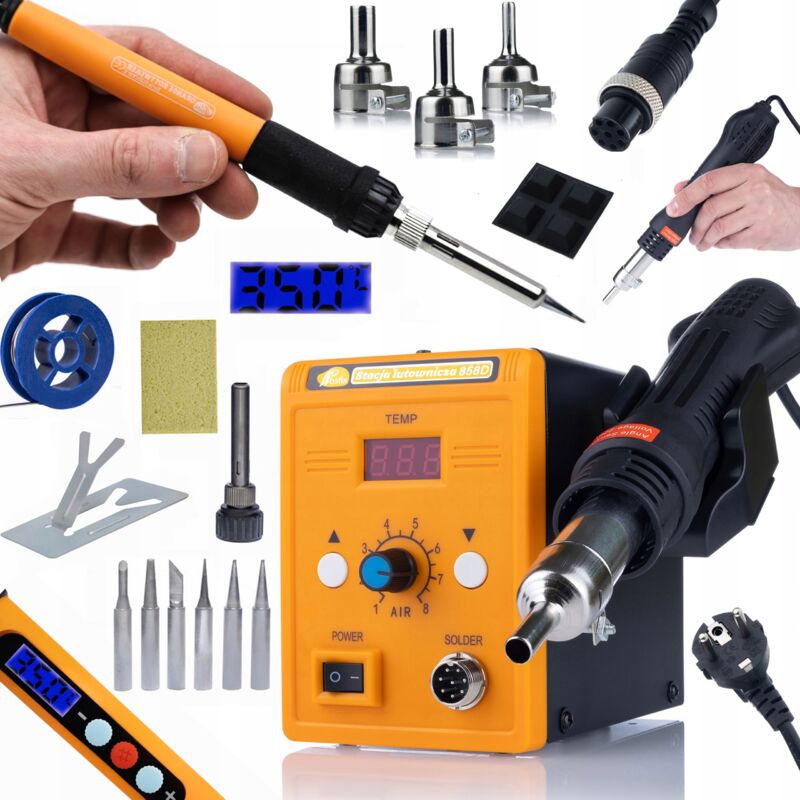 Stazione saldante ad aria calda 858D + Set saldatore di precisione 11in1 con display Arancione Rottweiler Electric S Series