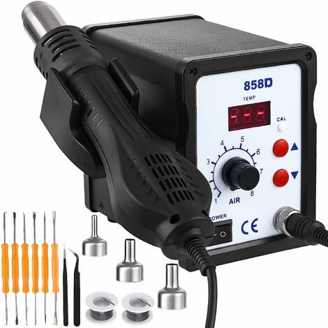 station de soudage à air chaud,700W Soudure a Air Chaud, Hot-Air Soldering Rework Station LED Digital affichage 100-480°C,Station reprise air chaud avec 3 buse pour BGA, SOIC, CHIP, QFP, PLCC.