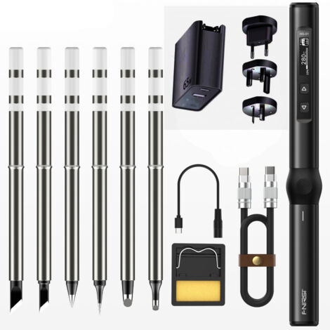Station de soudage portable intelligente HS-01 avec fer à souder électrique, écran OLED 0,87 pouce, boîtier en alliage d'aluminium, réglage de la température et de la tension d'entrée.