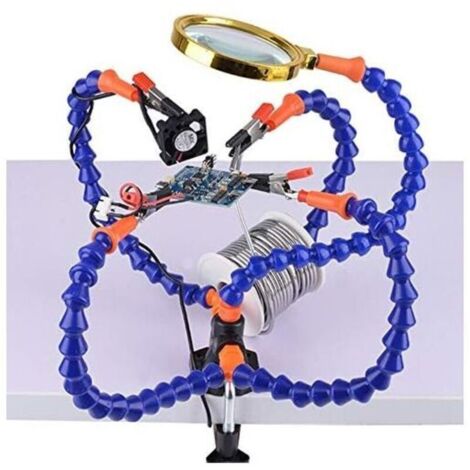 Station de soudage « troisième main » avec 5 bras flexibles de 30 cm et loupe 3X – idéale pour électronique, bijouterie & bricolage