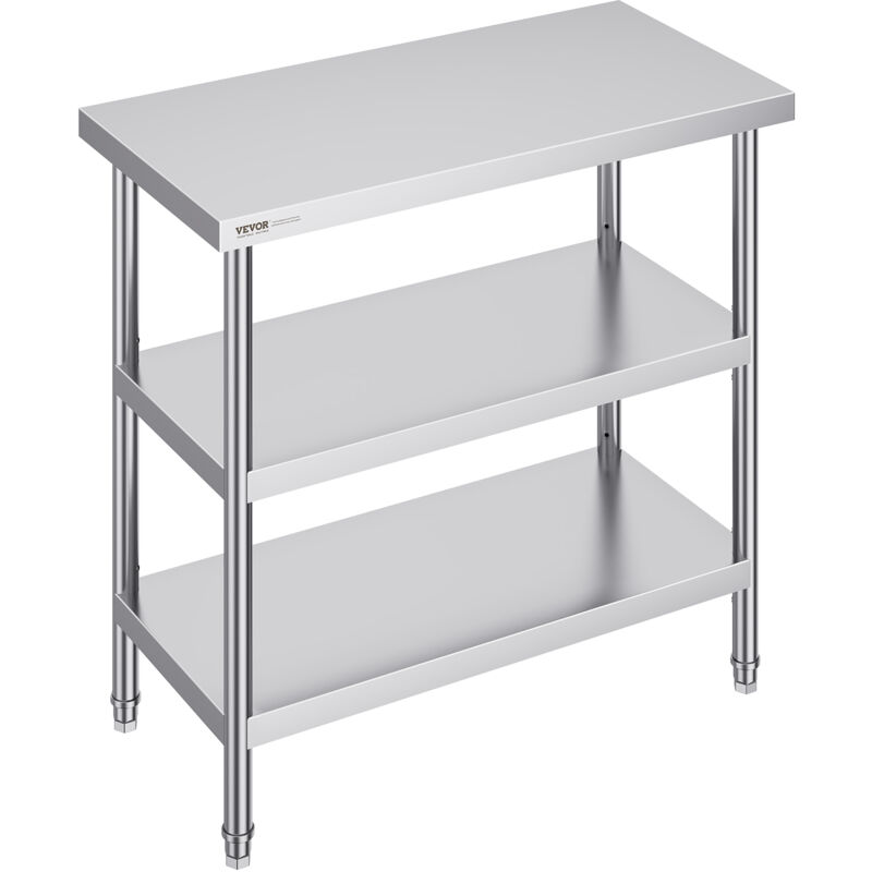 Station de travail de cuisine en metal Vevor 18 x 36 x 34 po, acier inoxydable, comprend 2 etageres inferieures flexibles, durable pour la cuisine,