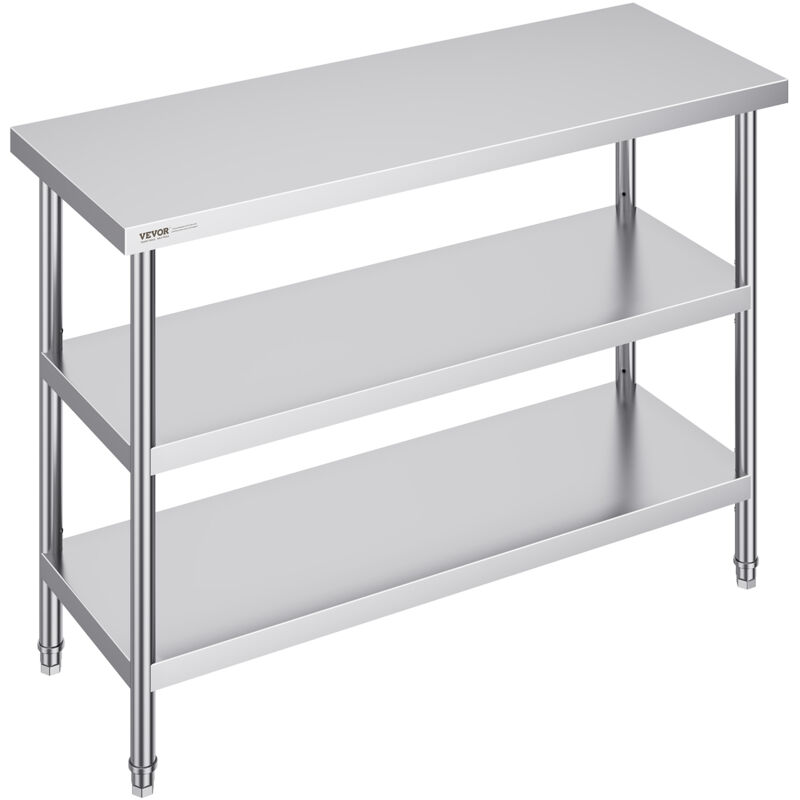 Station de travail de cuisine en metal Vevor 18 x 48 x 34 pouces, acier inoxydable, comprend 2 etageres reglables, surface durable pour la cuisine,