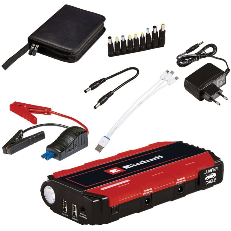 Station d'énergie - Booster de démarrage ce-js 12 (12 v, Pic : 400 a, Temps de charge : 5h, Livré en sacoche avec câble d'aide au démarrage, câble