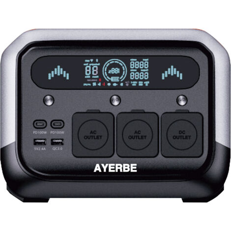 Station d'Énergie Portable Ayerbe AY-512 Wh / 700 W avec Batterie LFP, Sorties AC/DC/USB, Recharge Solaire et Voiture, Idéale pour Camping et Urgences