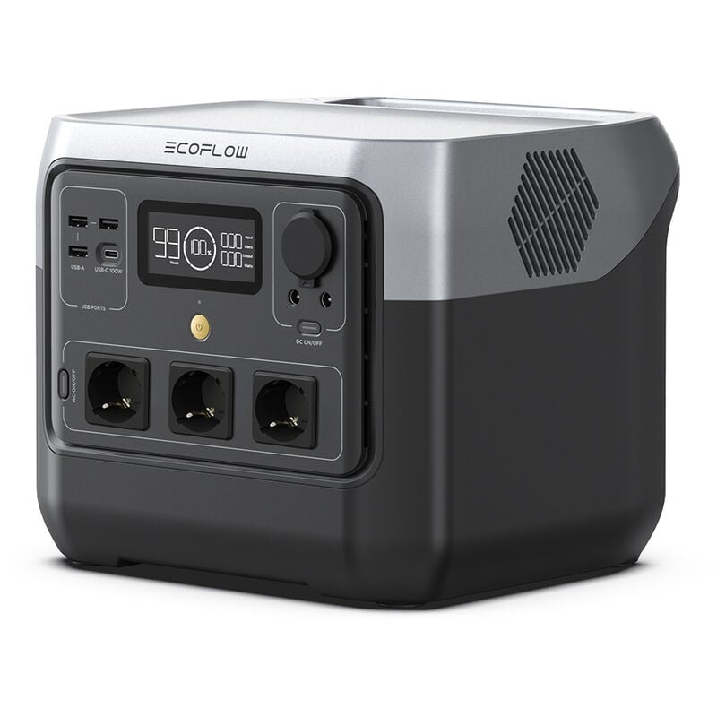 Ecoflow - Station électrique portable ef river 2 Pro, batterie LiFeP04, 768 Wh, charge rapide en 70 min, 3 prises ca de 800 w, générateur solaire