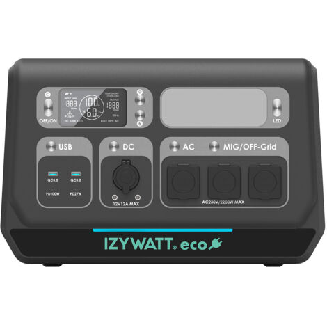 Station électrique portable IZYWATT.eco 2048Wh / 2200W + fonction injection réseau réglable 0-800W