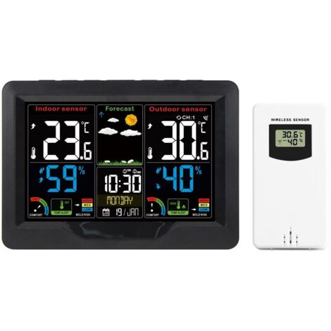 Station météo à affichage couleur, horloge numérique, baromètre, thermomètre, hygromètre, capteur extérieur avec tendance, risque de moisissure, FJ3383C