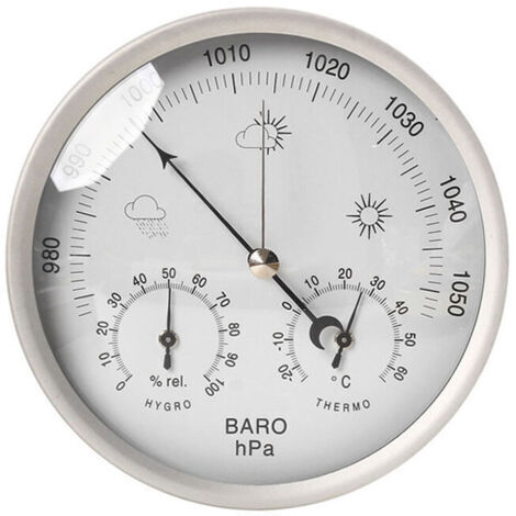 Station météo analogique 3 en 1 Ø132mm en acier inoxydable - Baromètre thermomètre hygromètre sans piles