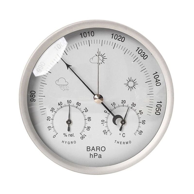 Station météo analogique 3 en 1 en inox Ø132mm - Baromètre, thermomètre, hygromètre