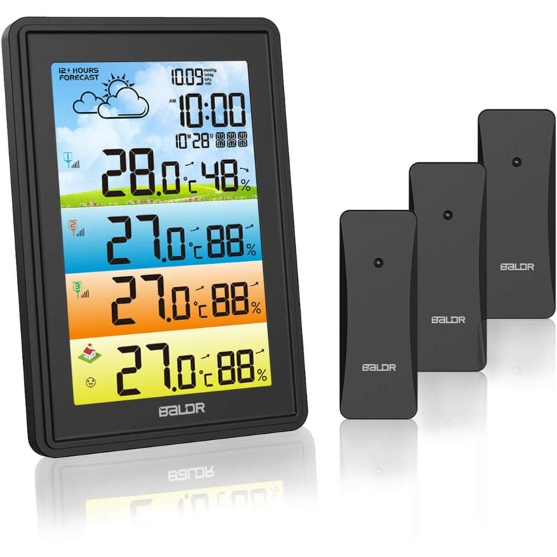 Station Météo avec 3 Capteurs Extérieurs, baromètre, Moniteur de Température et d'humidité, Prévisions Météo pour Maison et Jardin
