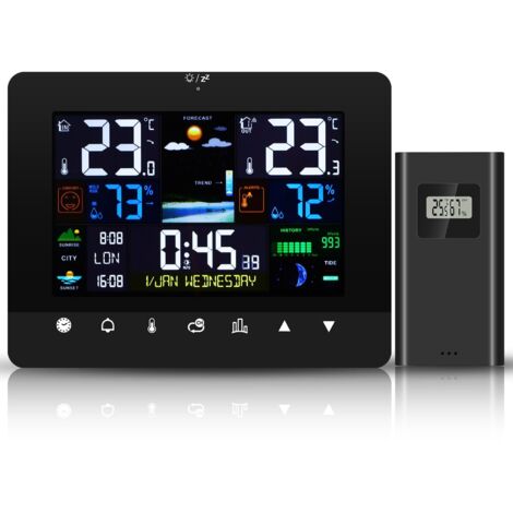 Station Météo avec Capteur Extérieur Intérieur, Station Météo Sans Fil Tactile Multifonction avec Température/Humidité/Pression Atmosphérique/Prévisions Météo/Double Fonction
