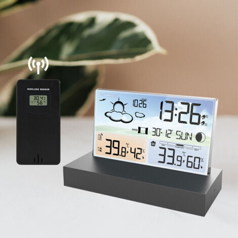 Station Météo avec Capteur Extérieur Sans Fil, écran LCD Sans Fil Station Météo Numérique Avec /Date/Heure/Température/Humidité/Alerte/Barométrie/Prévisions Météo Pour Maison