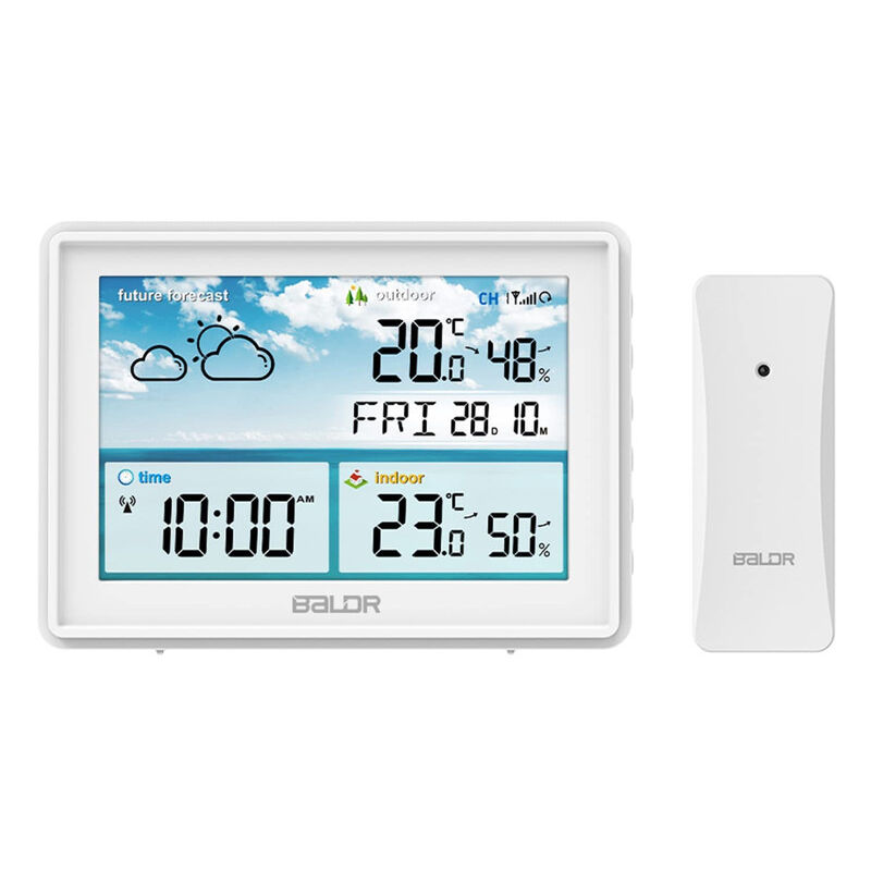 Station Météo avec Capteur extérieur sans fil, Horloge radio Numérique DCF, Thermomètre Hygromètre d'intérieur et extérieur - Blanc