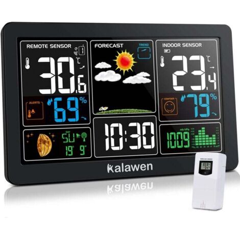 Station météo avec capteur intérieur extérieur, réveil numérique sans fil MSF, baromètre, température, moniteur d'humidité, prévisions météo pour jardin