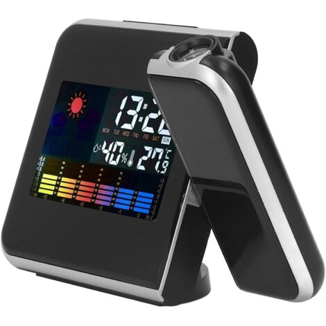 Station Météo avec Projection - Horloge Numérique LCD Couleur, Affichage Température Humidité, Alarme avec Répétition, Rétroéclairage LED, Sans Fil, Noir