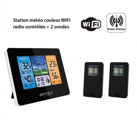 Station météo couleur WIFI radio contrôlée - Intérieure Extérieure, -40 à +70°C Horloge App Portée 60m 2 Sondes extérieures Incluses