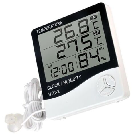 Station météo électronique avec thermomètre et hygromètre, écran LCD, mesure précise de la température et de l'humidité.