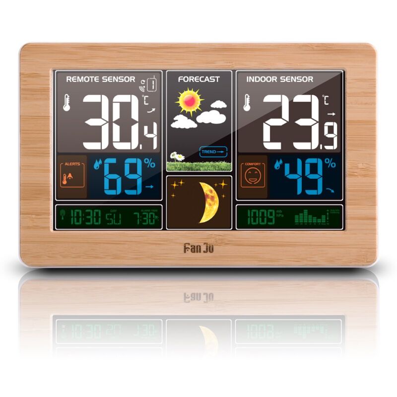 Station météo Fanju FJ3378 avec réveil et température/humidité/baromètre/réveil/compteur de phase de lune