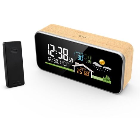 Station météo FJ1005A Thermomètre à affichage numérique intérieur et extérieur Huity Luminosité réglable Rétro-éclairage Station de prévision domestique Radiocommande DCF avec calendrier réveil