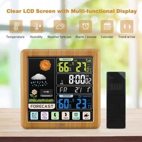 Station Météo Intérieur Extérieur Sans Fil Professionnelle Thermomètre Hygromètre Colorée avec LCD Digital Baromètre Numérique
