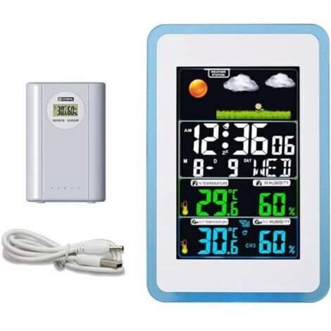 Station Meteo Interieur Exterieur Sans Fil,Station Météo Sans Fil,Thermomètre Hygromètre Baromètre Intérieure Extérieure avec Capteur LED Ecran Rétro-éclairage Horloge 10 Fonctions en Une