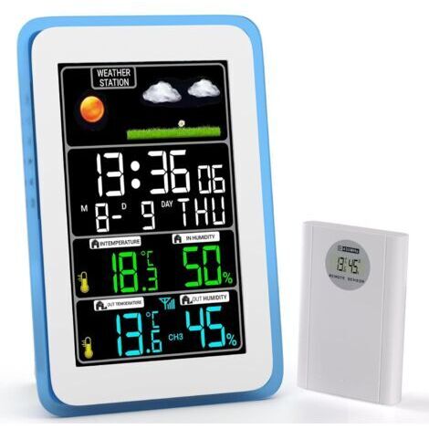 Station météo intérieure/extérieure sans fil avec 3 capteurs - Thermomètre hygromètre baromètre 10 fonctions écran rétroéclairé