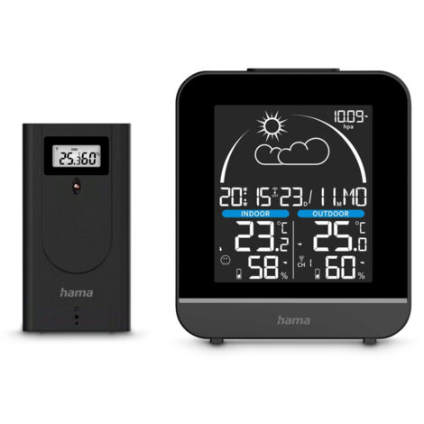 STATION MÉTÉO ''LA GOMERA'', AVEC SONDE EXTÉRIEURE, RADIO, RÉVEIL, NOIR HAMA