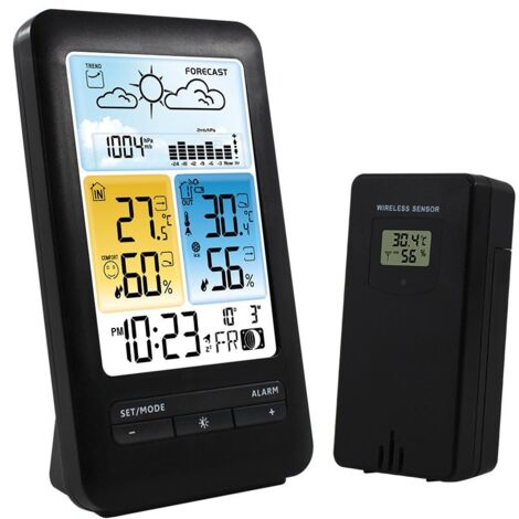 Station météo LCD FJ3395D réveil Snooze numérique intérieur extérieur température humidité moniteur thermohygromètre rétro-éclairage