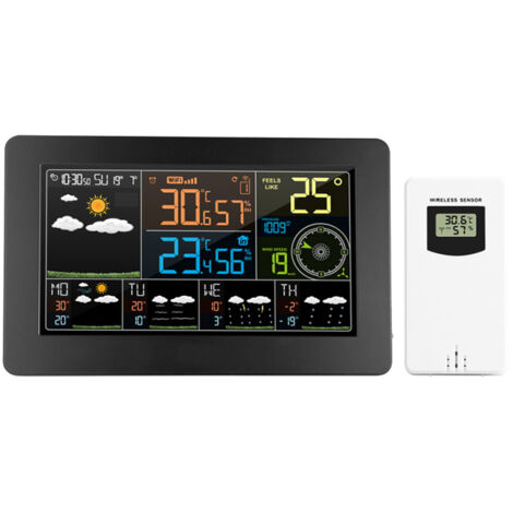 Station météo multifonctionnelle couleur WiFi, contrôlable via une application, avec affichage intelligent de la température, de l'humidité