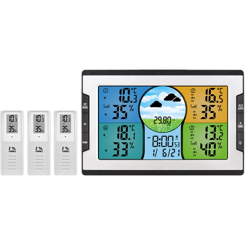 Serbia - Station météo numérique avec 3 capteurs à distance 328ft/ 100m Moniteur d'humidité de la température intérieure et extérieure Réveil avec