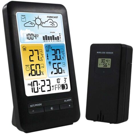 Station méteo numérique avec capteur extérieur Thermomètre, hygromètre, baromètre avec alerte de risque de moisissure Prévisions météo Grand écran couleur LCD