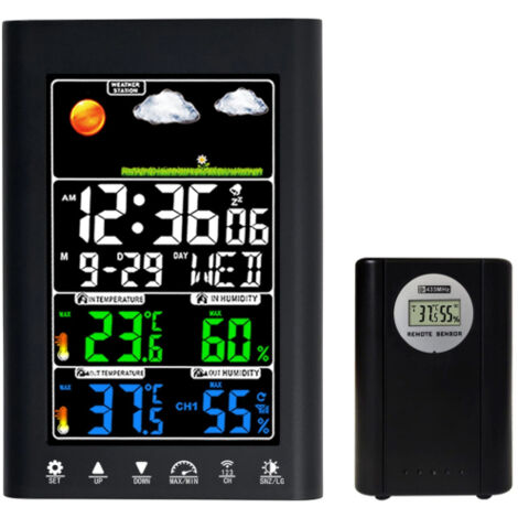 Station météo numérique avec capteurs de température,weather station, d'humidité, de vitesse du vent et de précipitations,Noir