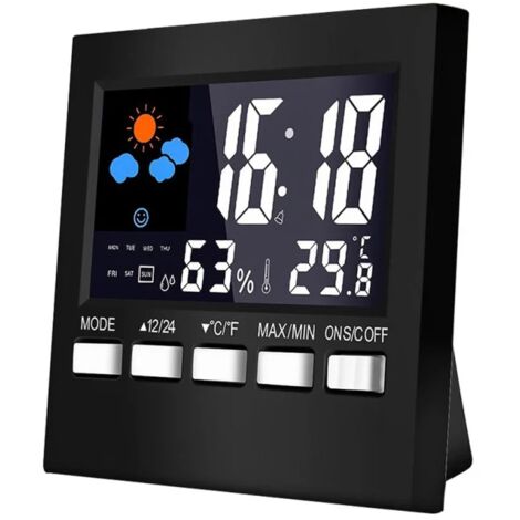 Station météo numérique LCD, thermomètre et hygromètre, température et humidité, fonction snooze, réveil, date, prévisions météo, rétroéclairage