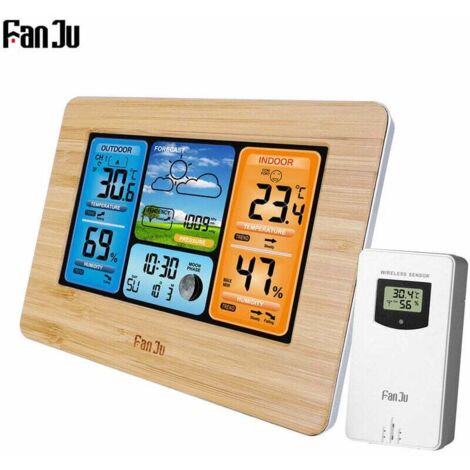 Station météo numérique multifonction – Prévisions intérieures et extérieures – Baromètre, thermomètre, hygromètre – Capteur extérieur sans fil – Cordon USB
