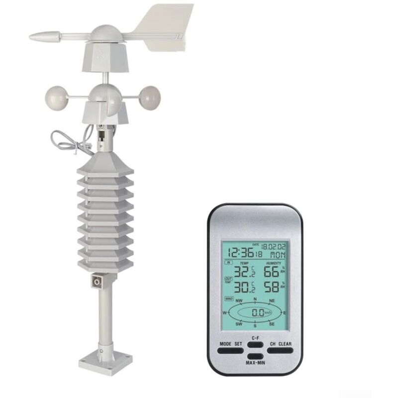 Station météo numérique sans fil 433 MHz sans fil/anémomètre, compteur météo compact sans fil fiable avec anémomètre