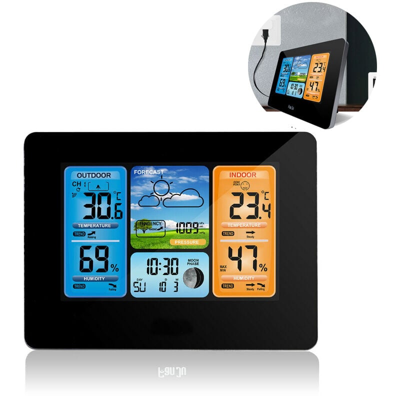 Yzmrbdqc - Station météo numérique sans fil réveil Snooze avec capteur extérieur sans fil, prévision météo thermomètre numérique hygromètre baromètre