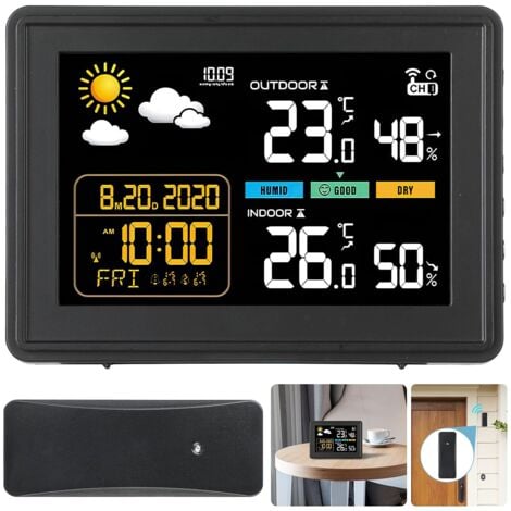 MAGICFOX Station météo numérique, thermomètre intérieur extérieur avec rétroéclairage couleur, moniteur d'humidité, prévision météo, réveil