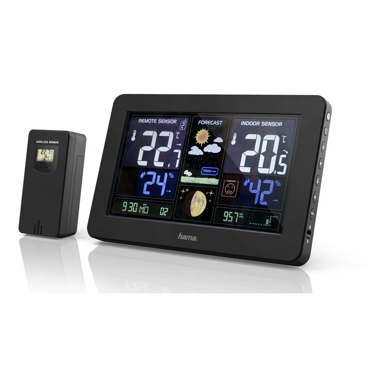 Station météo avec portée de 60 m, hygromètre et baromètre, fonction alarme, affichage des phases de la lune de - Hama