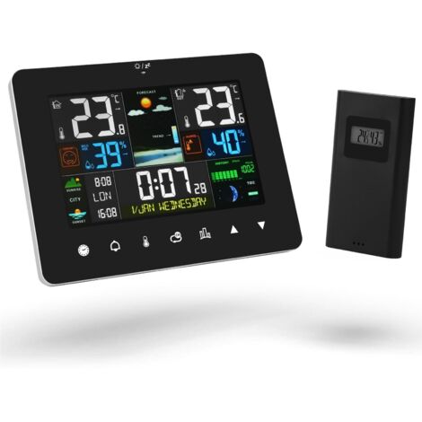 Station Météo Professionnel Sans Fil, Thermomètre Numérique avec Capteur Exterieur Interieur, Écran LCD Couleur Hygromètre Baromètre Prévisions Météo 8 Heures pour Maison, Jardin