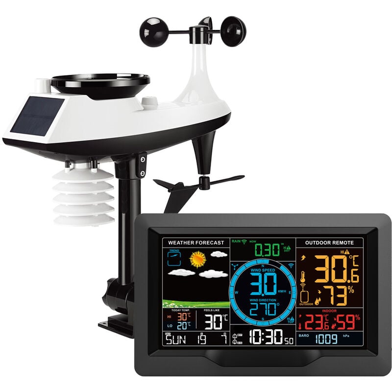 Merkmak - Station meteo professionnelle sans fils 8 en 1 Detection de temperature, d'humidite Vitesse du vent et de pluie Horloge de prevision