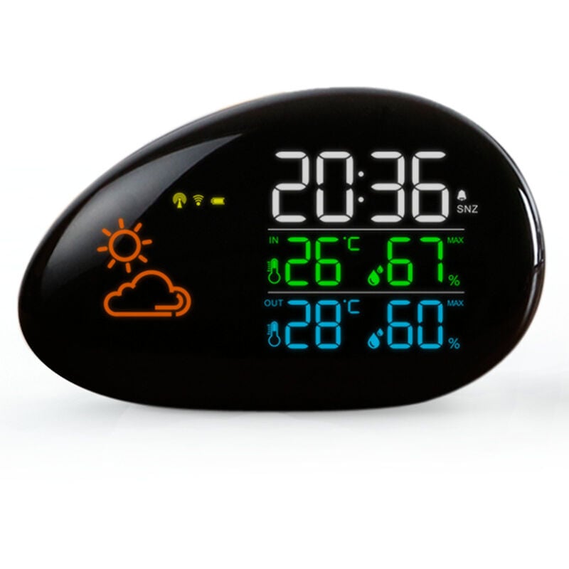 Station Météo Radio Pilotée - Capteur Extérieure et Intérieure - Température - Prévisions Météo - Humidité - Ecran Couleur led - Horloge - Reveil