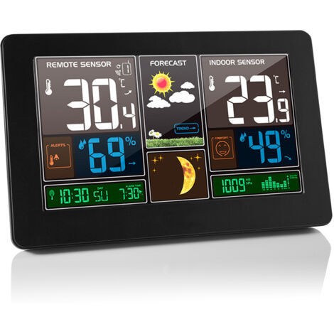 Station météo sans fil 3 en 1 pour intérieur et extérieur Thermomètre hygromètre Baromètre Moniteur de température ambiante alimenté par USB Hygromètre à piles Manomètre de pression d'air avec capteu