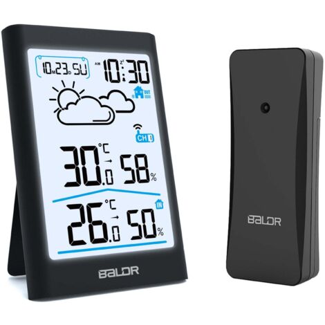 Station météo sans fil avec capteur extérieur, thermomètre et hygromètre numériques , avec prévisions météorologiques (Noir-1pc)