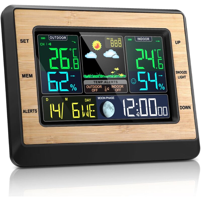 Station Météo sans Fil avec Capteur Extérieur, Thermomètre Hygromètre Baromètre Intérieure Extérieure, Écran Couleur de 6 Po, Station Meteo avec